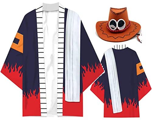 Seaehey Portgas D Ace Cosplay Kostüm Hut 2-Piece Set Cosplay Ace Kimono Sommer Uniform Outfit Halloween Karneval Komplettes Set