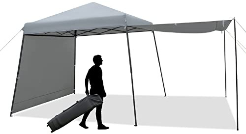 GOPLUS 3 m × 3 m Pop-up Pavillon aus Oxford mit Metallrahmen, höhenverstellbares Partyzelt mit Rolltasche & verstellbare Seitenwand, Klappbarer Schattenspender für Picknick Party Markt