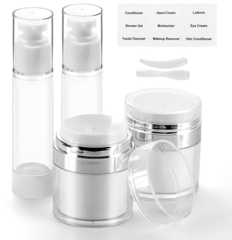 Bubimon 4 Pack Airless Pump Jars, 1.7oz/50ml Cosmetic Containers, Leak Proof Refillable Cream Jar, Vacuum Bottle for Cream Lotion, Toiletries, Shampoo, Body Wash