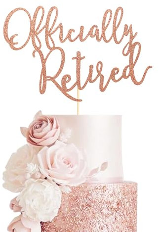 Arthsdite Offiziell Ruhestand Tortenaufsatz, Happy Retirement Kuchendekorationen, Plam Tree Strandkorb Ruhestand Party Dekoration Supplies für Frauen oder Männer – Roségold Glitzer