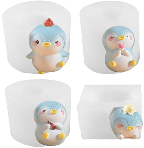Xidmold 4 Stücke Pinguin Silikonform Kerzenform Tier Pinguin Silikon Formen für Fondant, Seife, Sojawachs Kerzen, Epoxidharz, Gips, Handwerk