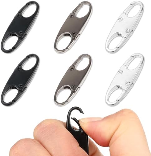 DIVINA VITAE Zipper Clips Anti Theft Deterrent, 6PCS S Carabiner Small Zipper Pull Locks Mini Snap S Hooks for Backpacks Camping Fishing Traveling Outdoor Sports (Black Silver Gray)