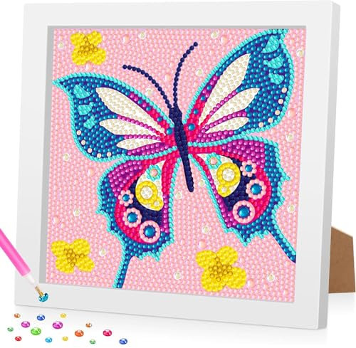 Butterfly Diamond Painting Kinder with Frame,Schmetterling Diamont Painting Set,Diamond Painting Bilder Kinder,5D Gem Art Craft for Gift Home Wall Decor 18 * 18cm