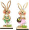 YIEUR 2 Stück Osterhasen Holz Figuren groß Aufsteller Ostern Hase mit Blumen Deko, 19cm Osterdeko Hasen Osterhasen Holz zum Hinstellen für Draußen Tischdeko Garten Deko (Hasen-Bunte)