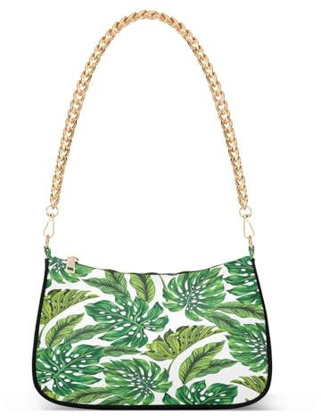Chain Shoulder Bag for Women Tropical Exotic Monstera Leaves Tote Hobo Handbag Underarm Ladies Small Crossbody Bag Zipper