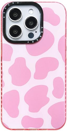 Abbery für iPhone 15 Pro Hülle Rosa Kuh Muster Kuhflecken Durchsichtig Druck Weiche klare Transparent mit Design Silikon Stoßfest Gummi Süß Schutzhülle Kratzfest Frauen Mädchen
