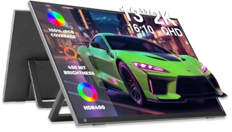 DroiX PM13 2K Monitor Portatile - Display IPS 13, 2560x1600, 100% sRGB, Ultra Sottile, Ingressi USB-C & Mini HD, Montaggio VESA, Supporto 180°, Leggero, Portatile per Laptop, Viaggio