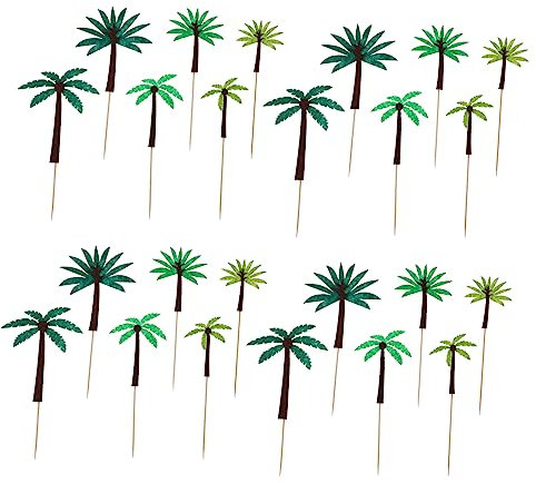 ABOOFAN 24stücke Teiliges Cake Ornament Mit Filz-hawaiianischer Kokospalmen Palmenform Tropische Torten-deko Einlegekarten Für Geburtstag Babyparty Und Sommerliche Themenevents