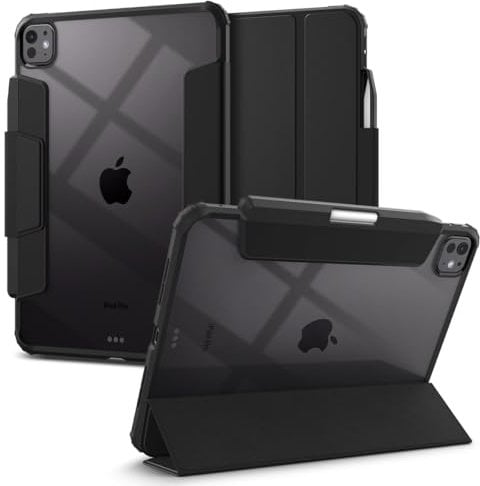 Spigen Ultra Hybrid Pro Hülle für iPad Pro 11 Zoll 5.Generation M4 (2024) Case mit Stifthalter Auto Schlaf/Wach Funktion Schutzhülle mit transparenter Rückseitenschale veganes Veloleder - Schwarz