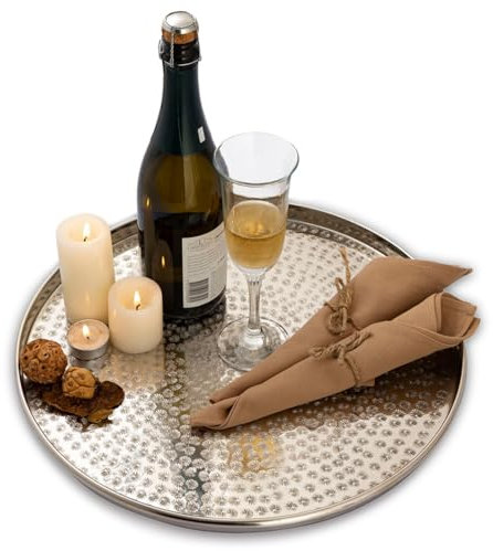 Amago home Serviertablett Deko Tablett ø 40 cm rund Metall Kerzentablett Dekotablett Farbe Silber