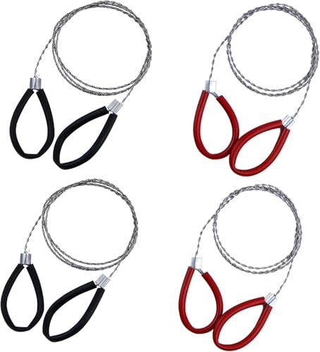 4 Pcs Stainless Steel Cable Saw, Metal Wire-Saw, Hand Pocket String Rope Saws for Wood Camping Hiking Hunting Red and Black 23.62 Inch