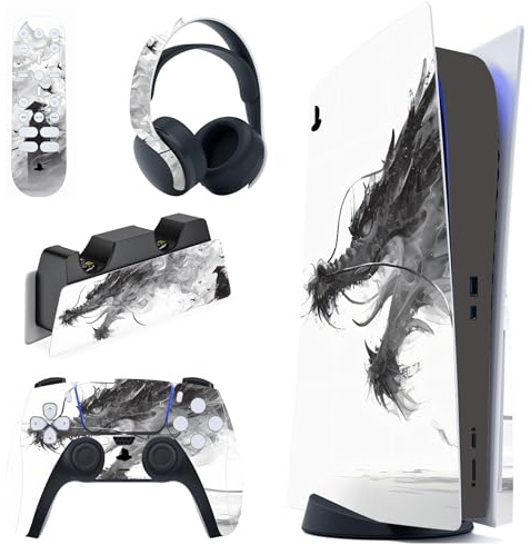 PlayVital Skin für ps5 Konsole Regular Edition,Aufkleber Vinyl-Skin Stickers Schutzfolie Folie für PS5 Konsole,Controller,Ladestation, Headset,Medienfernbedienung-Nebelgeborener Drache