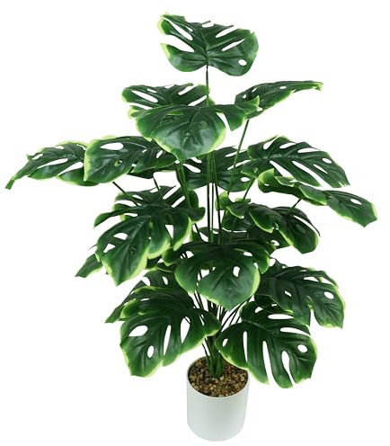 Kunstpflanze Monstera 90 cm – künstliche Pflanze tropisch grün wie echt, pflegeleicht, immergrün Deko für Wohnzimmer Büro Flur weißer Topf