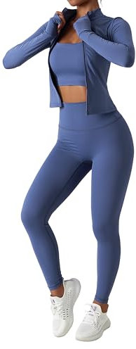 Belriviere Womens Two Piece Tracksuit Set Long Sleeve Zipper Jacket with Athletic High Waist Leggings Workout Set M Blue