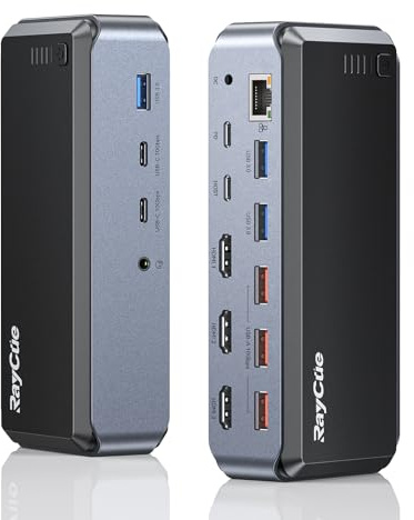 USB C Docking Station Triple Monitor, Raycue 15 IN1 MacBook Pro Docking Station with Power Adapter for MacBook M1/M2/M3/Windows, Laptop Docking Station with HDMI*3, RJ45, 10Gbps USB*5, PD, USB 3.0*2