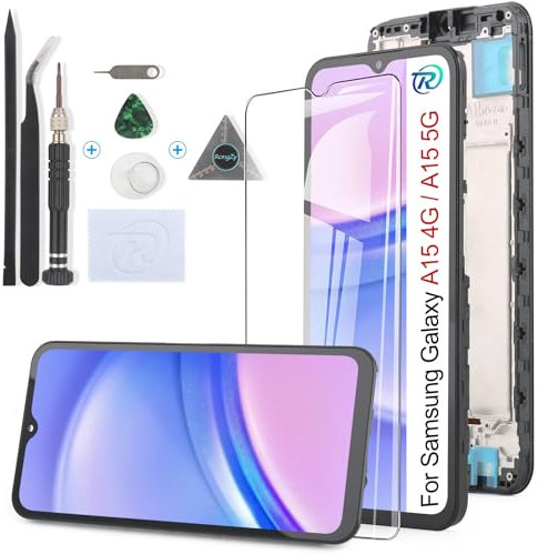 RongZy Pantalla para Samsung Galaxy A15 4G A155F Táctil LCD de Repuesto Ensamblaje Digitalizador Reemplazo para Samsung Galaxy A15 5G A156B con Herramientas de Reparación(Negro con Marco)