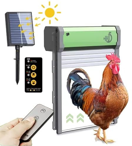UniEgg Premium Chatière automatique pour poulailler avec capteur de lumière du jour + panneau solaire + télécommande - Ouvre-coin pour animaux - Chickenguard - Porte poulailler - Chatière pour animaux