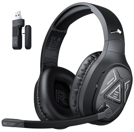 EKSA E5BT 2.4GHz Wireless Gaming Headset for PC PS4 PS5, Bluetooth Gaming Headphones with Noise Cancelling Microphone, USB & Type-C Connector, 52Hrs Battery Computer Headphones for Laptop, Mac, Switch