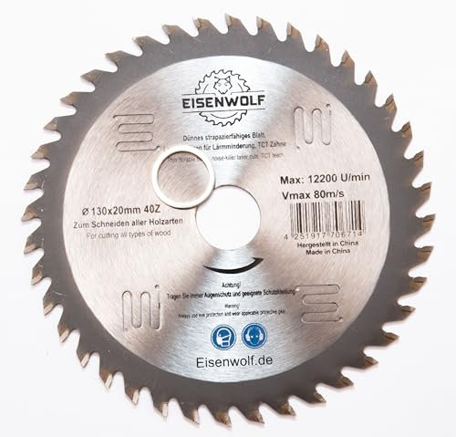 130 x 20 mm, lama per sega circolare per legno con 40 denti TCT inclinati e tagli laser per ridurre il rumore