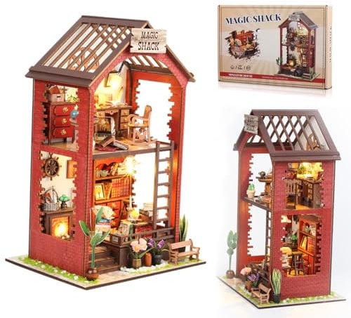 Lycidae Book Nook Kit, DIY Miniature Dolls House Kit, 3D Puzzle Wooden, Dollhouse Kit, with LED Light, Book Shelf Decoration Gift