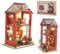 Lycidae Book Nook Kit, DIY Miniature Dolls House Kit, 3D Puzzle Wooden, Dollhouse Kit, with LED Light, Book Shelf Decoration Gift
