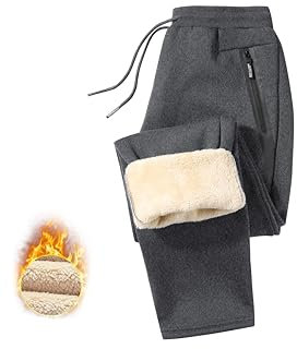 Tansozer Pantaloni Tuta Uomo Cotone Invernali Fleece Joggers in Pile Pantaloni Termici Fitness Uomo Pantaloni Felpati Sportivi Uomo Allenamento Corsa Palestra Pantaloni con Tasche Zip Grigio S