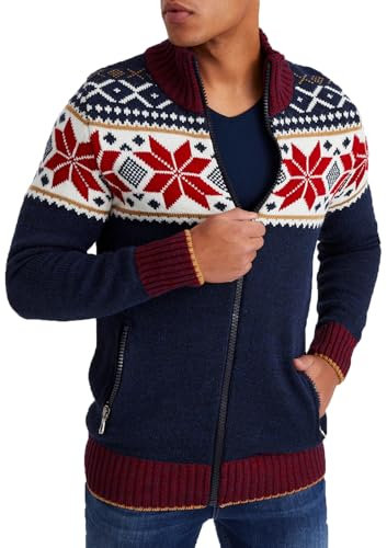 Leif Nelson Herren Strickjacke mit Reißverschluss – Norwegischer Stil, Männer Winterjacke mit Stehkragen – Warm und Bequem, Ideal für Herbst und Winter Blau X-Large
