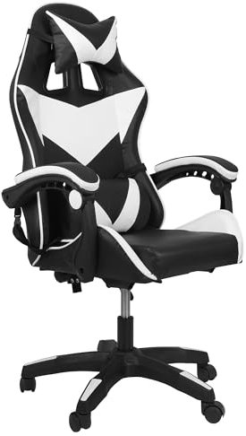 Gaming Chair Ergonomic Drafting Chair with Lumbar Support and Adjustable Footrest Headrest Height-Adjustable and Adjustable Reclining Gaming Chiar 208 (Gaming Chiar without footrest, Black+White)