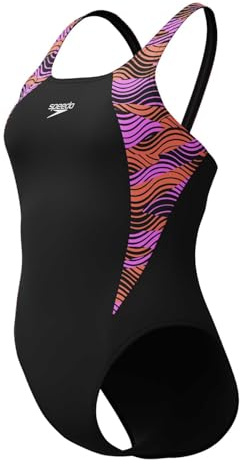 Speedo Hyperboom Badeanzug Damen schnelltrocknend und chlorbeständig, Farbe:Black, Größe:42