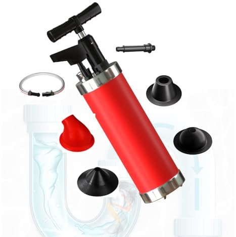 Robuster WC-Saugglocke mit 4 austauschbaren Köpfen und Manometer, Hochdruckreiniger für Abfluss, Badezimmer, Küche, Bad