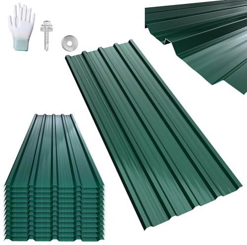 ACXIN 24 Stück Profilblech Trapezblech 129,5x45 cm = 14 m² Verzinkt Wellplatten, Dachblech Verzinkter Stahl für Gartenhaus Carport, mit Schrauben + Montagehandschuhe, Schwarz