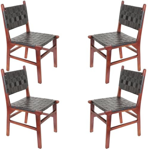 Casa Moro Esszimmerstühle 4er Set Stühle Leder Essstühle, Esszimmerstuhl Holz Walnuss