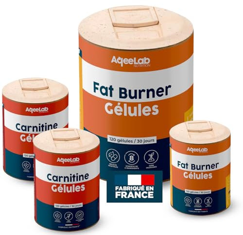 Pack Sèche Classique 2 mois • Bruleur de graisse + Carnitine • Déstockage des graisses • Boost l'énergie • Préserve les muscles • Testé en laboratoire • Made in France • Eco-responsable • AqeeLab