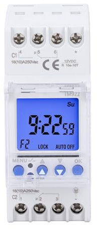 Programmierbare Zeitschaltuhr, 16A 12VDC 2-Kanal-Digital-Zeitschaltuhr, DIN-Schienenmontage, 24 Stunden 7 Tage Zeitschaltuhr für Geräte, 8 EIN-Aus-Einstellungen