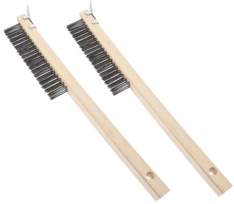 Cabilock 2pcs Heatproof Wire Brush Pizza Stone Cleaner Wooden Handle Pizza Brush for Commercial Kitchens