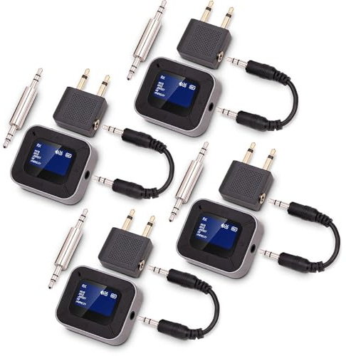 auvisio Audio-Bluetoothadapter: 4er-Set 2in1-Audio-Transmitter- & Receiver mit Bluetooth 5.3, Display (mit Akku, Bluetooth, Adapter-Transmitter,)