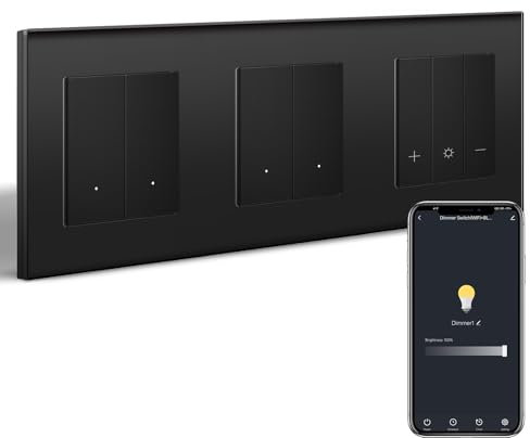 BSEED Doppel Smart Lichtschalter mit WIFI Dimmer Schalter,LED Dimmschalter Unterputz,Kompatibel mit Alexa&Google Home,Smart Zeitpläne,2 Fach 1 Weg Wlan Wandschalter Schwarz(Neutralleiter Erforderlich)
