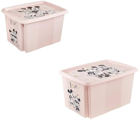 keeeper karolina 2x Minnie Aufbewahrungsbox mit Deckel, Dreh- und stapelbar, Für Kinder, 30 l + 45 l, Nordic Pink