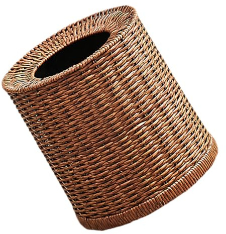Outanaya Rattan Wastebasket 8l Double-Layer Trash Can Woven Plastic Liner Bathroom Bedroom Living Room Garbage Bin Without Lid