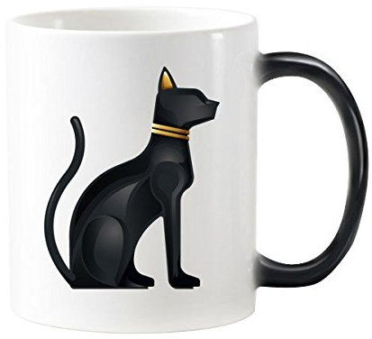 Ancient Egypt Abstract Decorative Pattern Sacrifice Black Cat Bast Bastet Art Pattern Morphing Heat Sensitive Changing Color Mug Cup Milk Coffee With Handles 350 ml