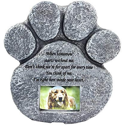 Mochiglory Gedenkstein für Haustiere, Pfotenabdruck, Grab für Welpen, Hund oder Katze, mit Bilderrahmen