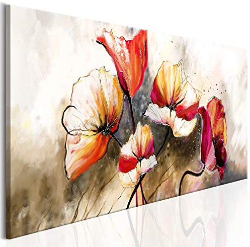 decomonkey Bilder Mohnblumen 120x40 cm 1 Teilig Leinwandbilder Bild auf Leinwand Vlies Wandbild Kunstdruck Wanddeko Wand Wohnzimmer Wanddekoration Deko Natur Pflanzen Blumen romantisch bunt
