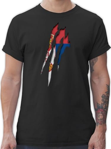 T-Shirt Herren - Fußball EM WM - Serbien Krallenspuren - M - Schwarz - serbische Tshirt Fussball Shirt männer Europameisterschaft Serbia Herren-Shirt Trikot fussballtrikot fu Ball Srbija t-Shirts