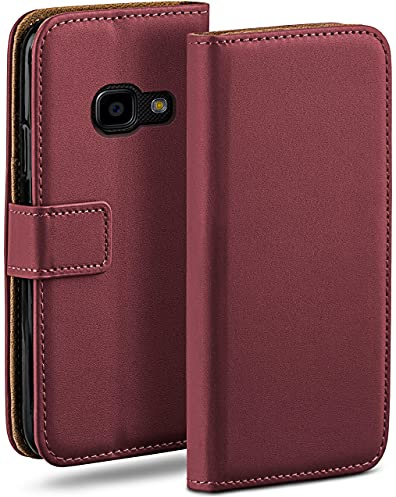 moex Book Case für Samsung Galaxy Xcover 4 Handyhülle mit Kartenfach, Hülle klappbar 360 Grad Schutzhülle, Klapphülle Flip Case Cover, PU Leder Handytasche Lederhülle, Weinrot