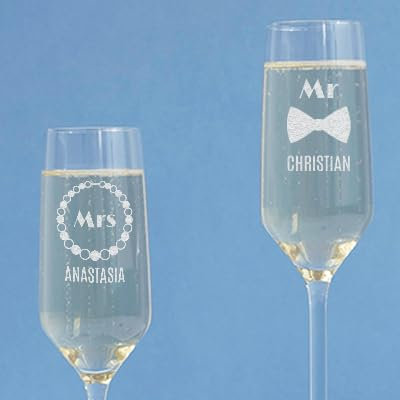 CADEAUX.COM - Lot de 2 Flûtes à Champagne Mr. et Mrs. Personnalisables avec Deux Prénoms - Flûte Mariage Haut de Gamme, Coupe de Champagne Originale - Cadeau Noel