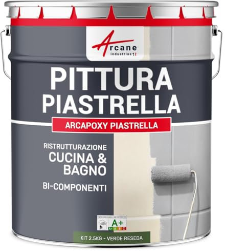 Peinture carrelage, cuisine & salle de bain, résine bi-composante : Arcapoxy carrelage - 2.5 kg (jusqu'à 25 m² en 2 couches) Vert Réséda - RAL 6011 - ARCANE INDUSTRIES