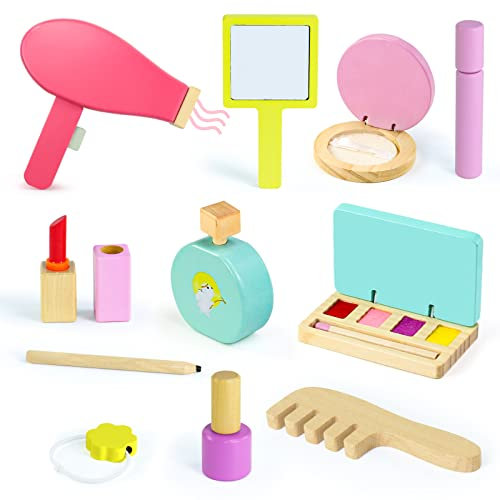 Holzschminke Spielset Kinderschminke Set Mädchen, Schminkkoffer Mädchen Holz Schminkset Mädchen Kinder Mit Friseur Set Kinder Schminkkoffer Geschenk Für Mädchen 2 3 4 5 6 Jahre