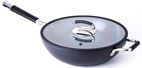 DaTerra Cucina Professional 13 Inch Wok with Glass Lid | Italian Made Ceramic Nonstick Wok by DaTerra Cucina