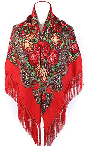 Gudessly Traditioneller Schal für Damen, mit Quaste, Fransen, Halstuch, Kopfschal, Retro-Schal, Blumenmuster, Poncho-Druck