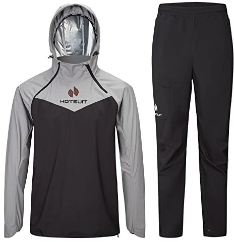 HOTSUIT Tuta sauna per uomo con tecnica anti strappo per allenamento per la perdita di peso con giacche e pantaloni sudati, nero, XL